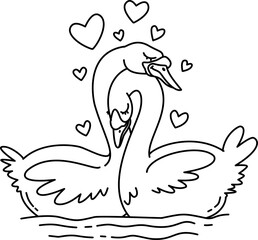Hand drawn valentine swan  cartoon doodle