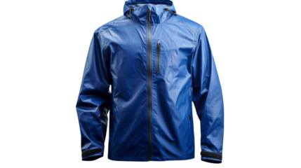 Blue rain jacket isolated on transparent background