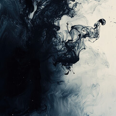 Fototapeta premium Swirling black ink dispersing in water, creating an elegant and fluid motion effect.