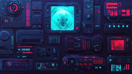 Obraz premium Futuristic Digital Interface Elements with Neon Glow Design