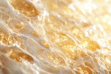 Obraz premium Close-up view of beeswax cells with visible bubbles and texture. This image illustrates the organic production process by bees, essential for their survival.