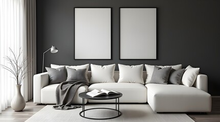Frame Mockup of a Living Room Wall Art Poster, Set in a Modern Interior Design with a House Background for Design Inspiration