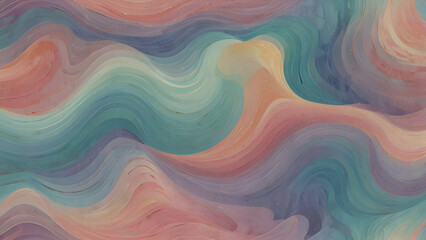 Obraz premium A flowing abstract wavy pattern, soft and fluid, with a grainy, textured overlay. Elegant pastel hues intertwining in a dreamlike dance.