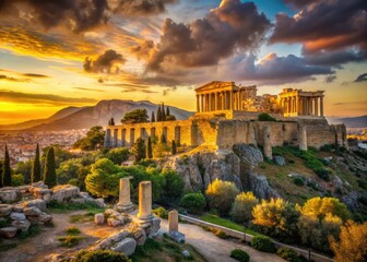Fototapeta premium A breathtaking panoramic shot captures the Acropolis and Olympian Zeus Temple, iconic Greek landmarks.