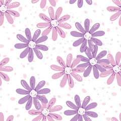 Seamless pattern cartoon of pink flowers and purple flowers. Blossom beautiful hand drawn style. Pattern design for children fabric, wrapping paper, wallpaper and fashion prints.