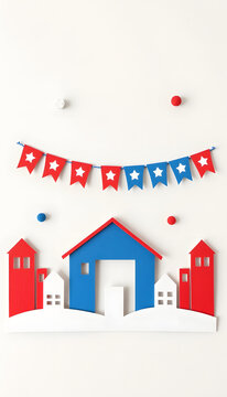 Red White and Blue Banting, Paper Cutout style. isolated with white shades