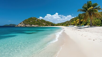 Fototapeta premium Tropical Island Beach with Palm Trees and Pristine Blue Waters