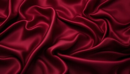 Fototapeta premium Deep maroon satin waves, luxurious and fluid fabric texture with light play