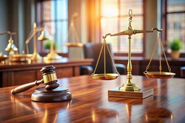 Scales of Justice and Judge's Gavel on Table in Notary's Office