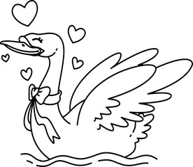 Hand drawn valentine swan  cartoon doodle