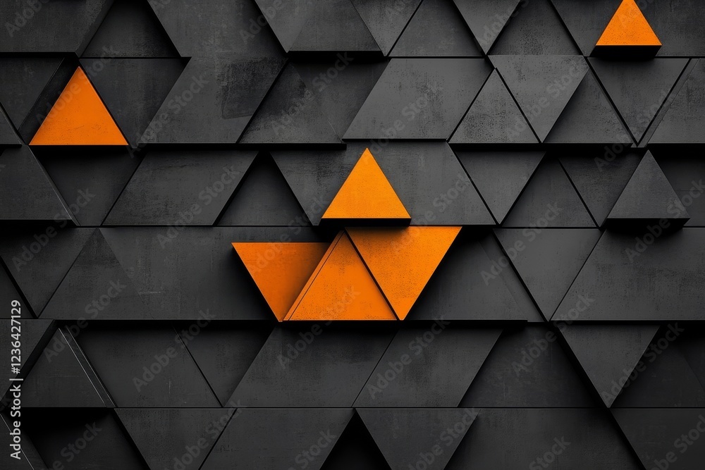 Wall mural Abstract geometric background with orange and gray triangles. (2)