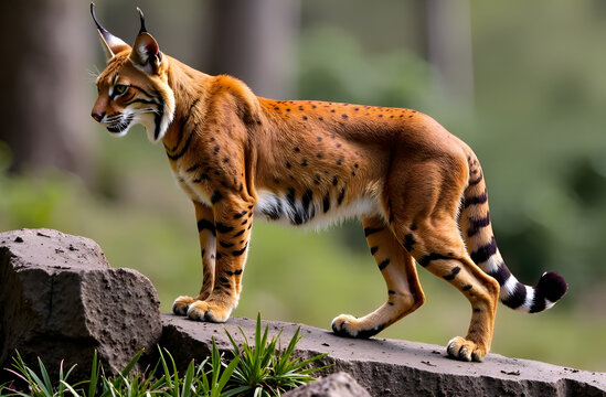 Iberian lynx, Lynx pardinus, wild cat endemic to Iberian Peninsula. Selective focus, shallow depth of field.