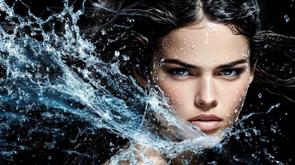 Woman, water splash, dark background, beauty, advertising (1)