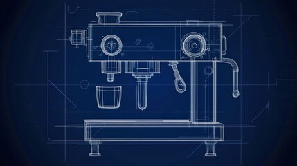 Technical representation of espresso coffee maker through schematic drawing.