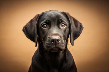 Silhouette of Black Labrador Puppy Dog, Beige Background - Pet Portrait