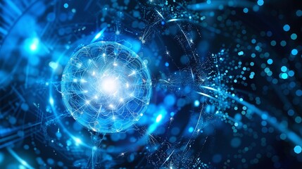 Obraz premium Glowing Futuristic Sphere Particle Explosion in Fractal Energy Field Abstract Digital of Dynamic Luminous Subatomic Quantum Crystal Nebula