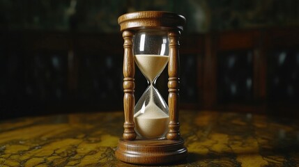 A wooden hourglass with sand. A classic and elegant timekeeping device.