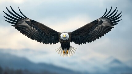Majestic Bald Eagle Soaring with Outstretched Wings in Sky