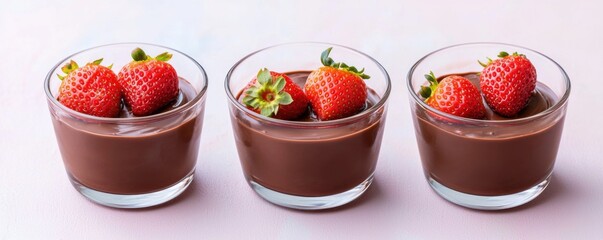 Decadent chocolate mousse cups with fresh strawberries gourmet dessert kitchen close-up indulgence