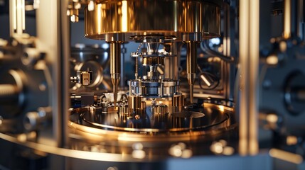 Fototapeta premium Close up view of intricate machinery and mechanical parts in an industrial factory setting showcasing the complex engineering and precision of modern manufacturing and production processes