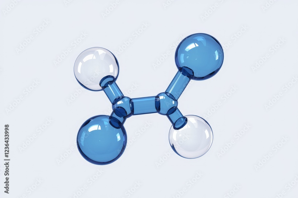 Poster 3d model of a molecule with blue and clear atoms connected by bonds.