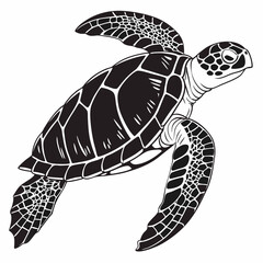Sea Turtle vector silhouette black design white background