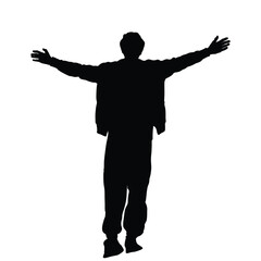 Silhouette of a person with arms outstretched, expressing joy or welcome.