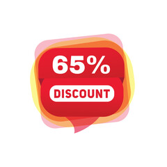65 percent discount sale label for great promotions and offers, vector illustration template.