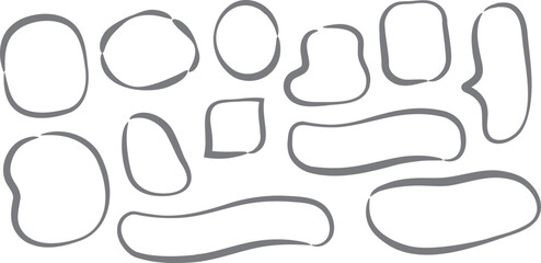 Set of hand-drawn, brush-painted gray speech bubbles. Vector illustration isolated on a transparent background.