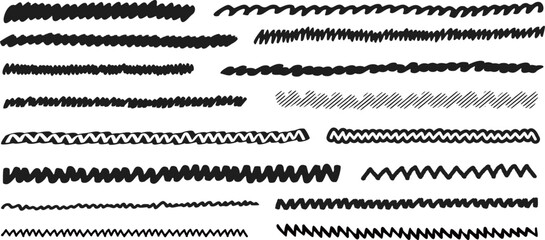 Obraz premium Set of handwritten string cartoon-style underlines, vector illustration isolated on a transparent background