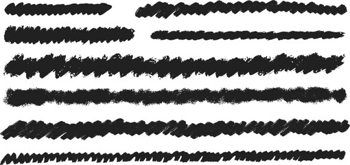 Obraz premium Vector illustration with blurred and jagged hand-drawn brush underlines, isolated on a transparent background.