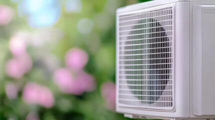 Air Conditioning Unit Against Blurred Green Background