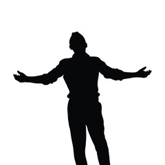 Silhouette of a person with arms outstretched, conveying a sense of openness or surrender.