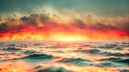 Obraz premium Stunning sunset over ocean waves with dramatic sky and vibrant colors