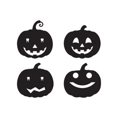 Halloween pumpkin faces set  silhouette illustration