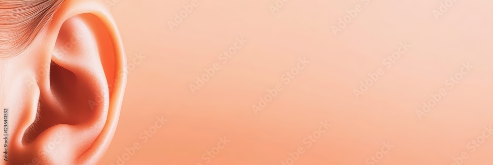 Poster highlighting a clean, healthy ear against a soft peach background, creating a visually appealing ima