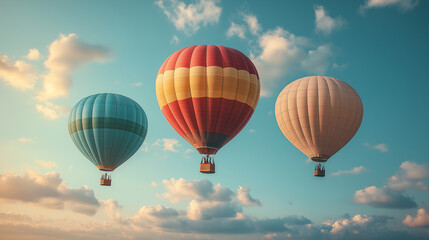 Fototapeta premium Colorful Hot Air Balloons in Flight over blue sky
