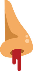 Human nose bleeding with blood drops flowing downwards, isolated on a white background