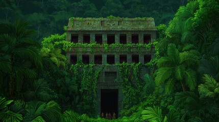 Obraz premium Ancient Ruins Hidden in Lush Jungle Surrounded by Dense Forest