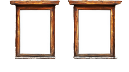 Two old wooden window frames isolated on transparent background