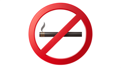 Red No Smoking Sign with Crossed-Out Cigarette Icon on Transparent Background for Public Area Safety and Smoking Restrictions  