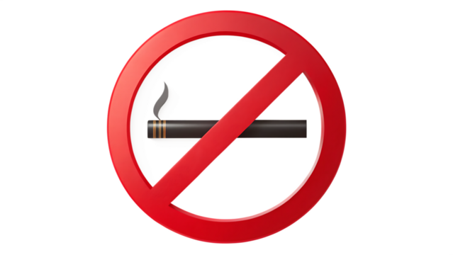 Red No Smoking Sign with Crossed-Out Cigarette Icon on Transparent Background for Public Area Safety and Smoking Restrictions  