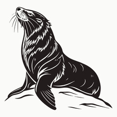 Sea Otter vector silhouette black design white background