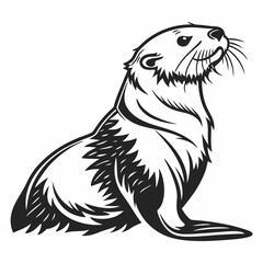 Sea Otter vector silhouette black design white background © MdMajidul