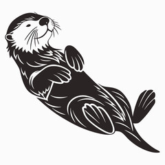 Sea Otter vector silhouette black design white background © MdMajidul