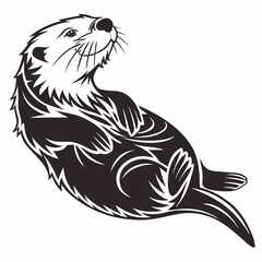 Sea Otter vector silhouette black design white background © MdMajidul