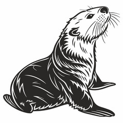Sea Otter vector silhouette black design white background
