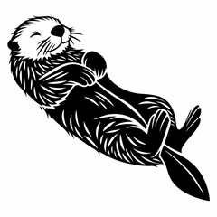 Sea Otter vector silhouette black design white background © MdMajidul