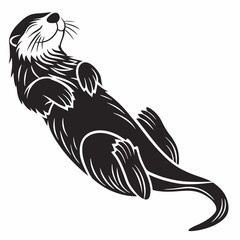 Sea Otter vector silhouette black design white background