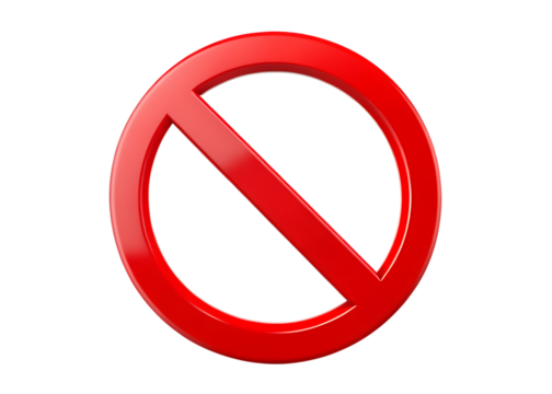Bold Red Prohibition Symbol on Transparent Background Representing Restriction, Warning, or Prohibition